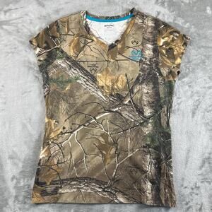 Real tree camo short sleeve v neck tee shirt womens size medium